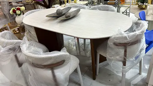 Elegant Dining Table Set with Plush Chairs