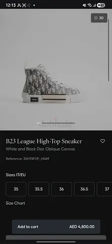 Dior B23 High-Top Sneaker - White/Black Oblique Canvas, EU 35-37