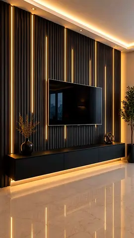 Modern Black Fluted TV Feature Wall