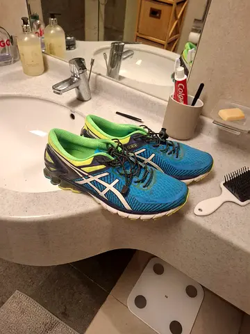 ASICS Blue and Neon Green Running Shoes