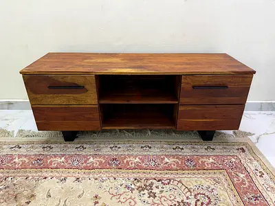 Modern Wooden TV Media Unit with Drawers and Shelves