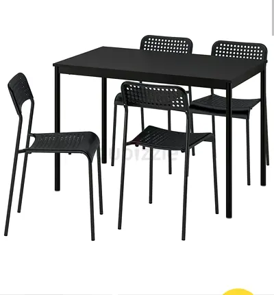 Modern Black 4-Seater Dining Table and Chairs Set