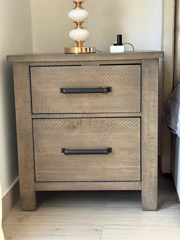 2 x Rustic Wooden Nightstand with Two Drawers