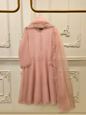 AGHA NOOR Elegant Pink Anarkali Suit with Embroidered Dupatta