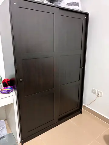 IKEA RAKKESTAD wardrobe with sliding doors — good condition, black-brown, 2-door