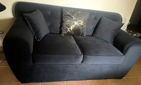 Compact 4 Seater Black Fabric Sofa — Good Condition