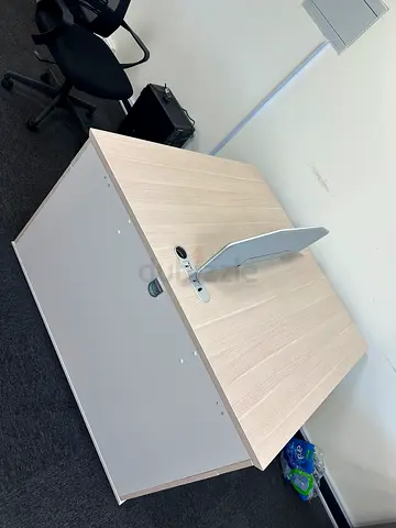 2 Light Wood Office Desk with Cable Management Hatch - Good Condition
