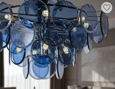 Modern Blue Glass Disc Chandelier - Decorative Ceiling Light