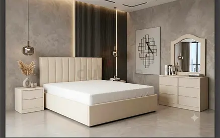 Beige Modern King Size Family Bed Frame Headboard only. Brand New
