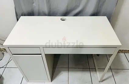 IKEA White Study/Computer Desk with Cable Hole — Good Condition
