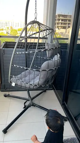 Hanging Egg Chair with Stand - Grey Rattan Style