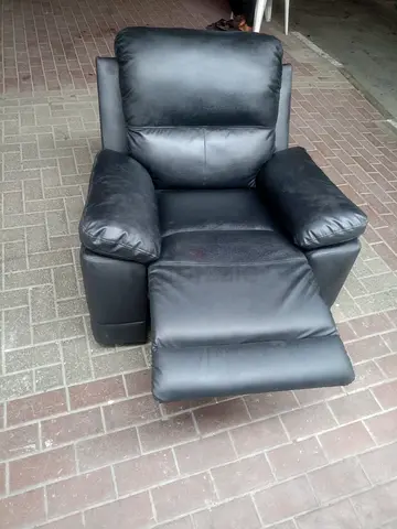 Black Leather Recliner Armchair with Footrest - Good Condition