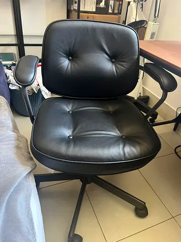 Black Leather Office Chair with Headrest and Desk  - Good Condition