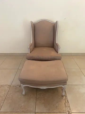 Vintage Queen Anne Style Wingback Chair and Footstool