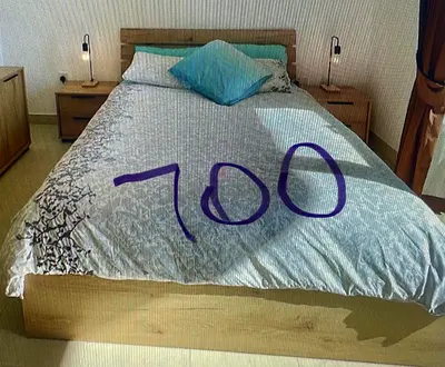 Wooden queen bed frame with headboard and mattress included