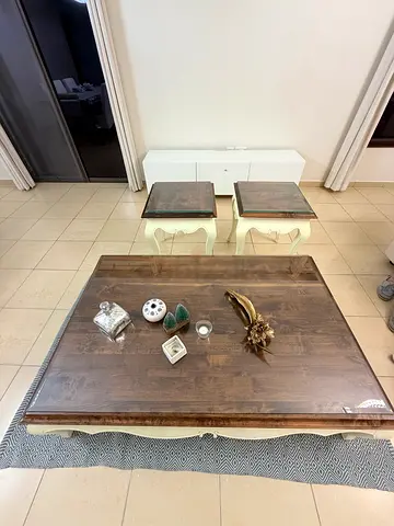 Wooden Coffee Table Set with Two Side Tables – Classic Rustic Finish