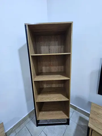 Tall Wooden Bookcase / Open Shelving Unit - Oak Effect