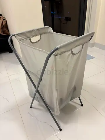 Grey Folding Laundry Basket with Metal Frame