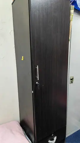 Dark Wood Single Door Wardrobe with Drawer