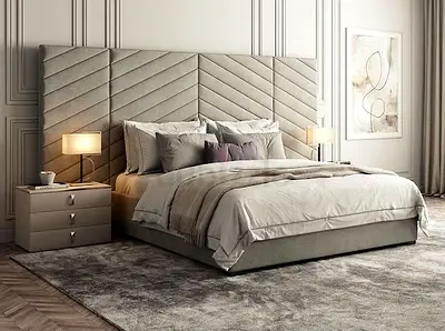 Modern King Bed with Upholstered Headboard and Nightstands