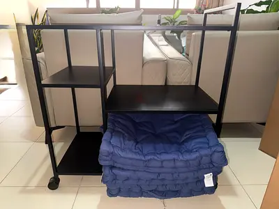 Black Metal Utility Trolley with Wheels - Small Side Table/Storage Unit