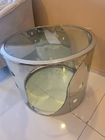 Round Glass and Chrome Side Table / Accent Table