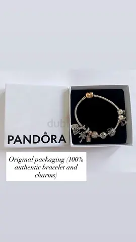 Heart Clasp Snake Chain Bracelet (Pandora) Sterling silver, 14k gold plating with 7 original charms