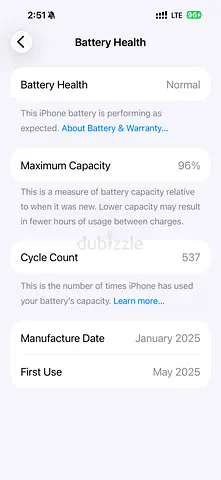 iPhone 16+256gb 96% Battery Health — Manufactured Jan 2025, First Used May 2025