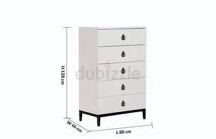 Tall 5-Drawer Chest / Dresser - White with Black Legs (80x46x128 cm)