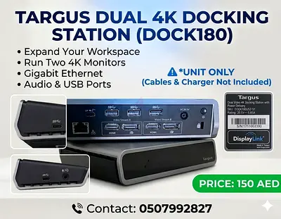Title:
​Professional Targus Dual 4K Docking Station (Model DOCK180) – Unit Only
​Description:
​Selli