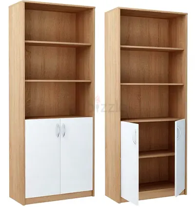 Tall Wooden Bookcase with Lower Cabinet two piece