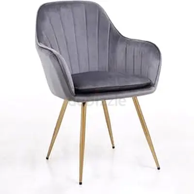 Modern Gray Velvet Armchair with Gold Legs