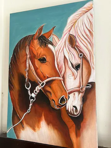 Oil-style Painting of Two Horses - Framed Canvas
