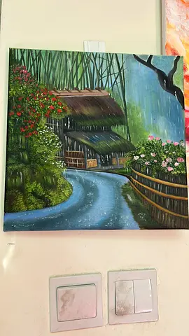 Hand-painted Village Pathway Canvas Painting