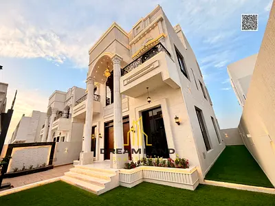 Luxury classic villa for sale in Al Bahia, Ajman. 3 floors, freehold ownership, cash or bank financing included, registration fees included.
