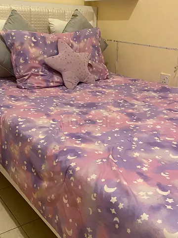 White Bed Frame with Matching Galaxy Set  Star cushion