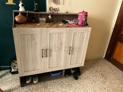 Light Wood Shoe Cabinet with Storage Shelves - Good Condition