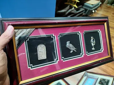 Framed Middle Eastern Silver Amulet, Bird and Vase Wall Art - 34*17cm