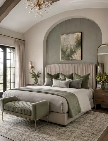 Modern Upholstered Bed Set with Fluted Headboard and Matching side tables