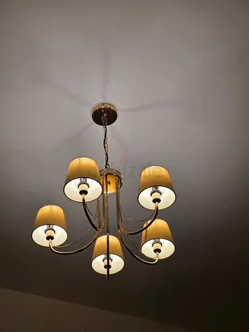 5-Arm Ceiling Chandelier with Fabric Shades - Good Condition