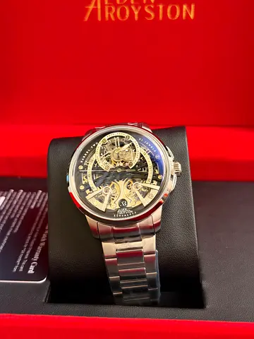 Mens Skeleton Mechanical Watch with Stainless Steel Bracelet