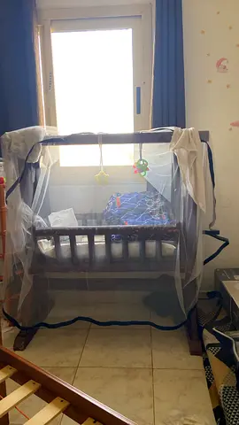 Wooden Baby Cradle with Mosquito Net - Good Condition