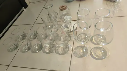Mixed set of clear wine and tumblers - gently used