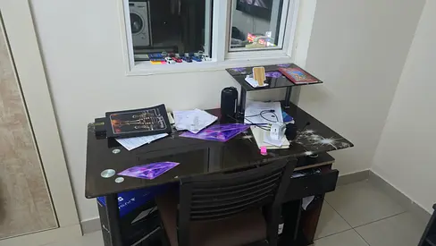Used Glass Top Computer Desk and table - Dark Wood Finish
