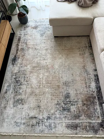 Large modern abstract area rug - neutral tones, good condition