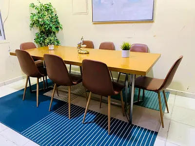 8-Seater Dining Table with Chairs — Solid Wood Top, Modern Design