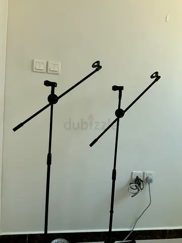 Pair of adjustable microphone stands with boom arms