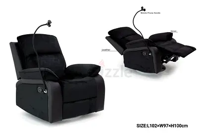 Black Recliner Armchair with Adjustable Headrest and Built-in Controls