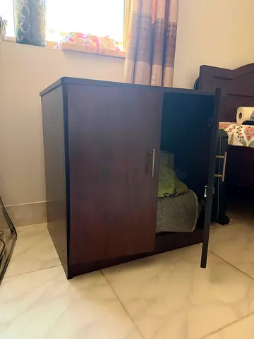 Dark Wood Storage Cabinet with Silver Handles