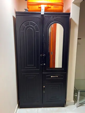 Used Black Free-standing Wardrobe / Armoire with Mirror - Good Condition